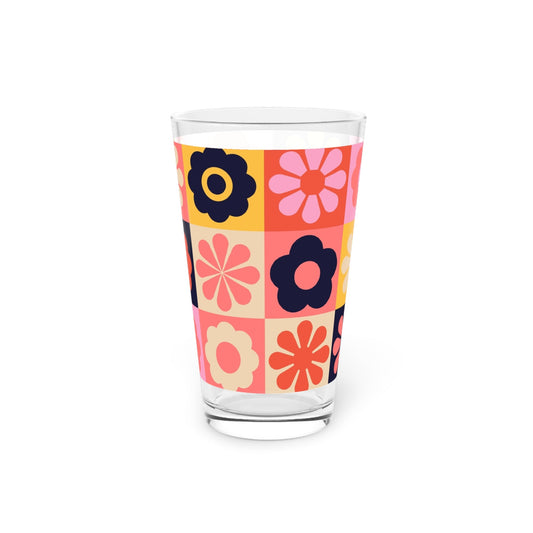 Retro Floral Pint Glass - 16oz - - drinkware