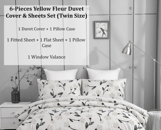 DaDa Bedding Yellow Fleur Duvet Cover, Sheets & Valance Set - Twin - Duvet Covers
