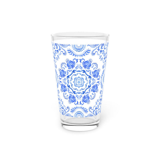 Light Blue Floral Pint Glass 16oz - Kia Day Design