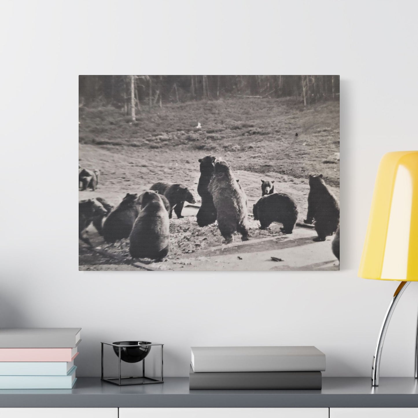 Yellowstone Grizzly Bears Satin Canvas Stretched 24″ x 18″ (Horizontal) 1.5"