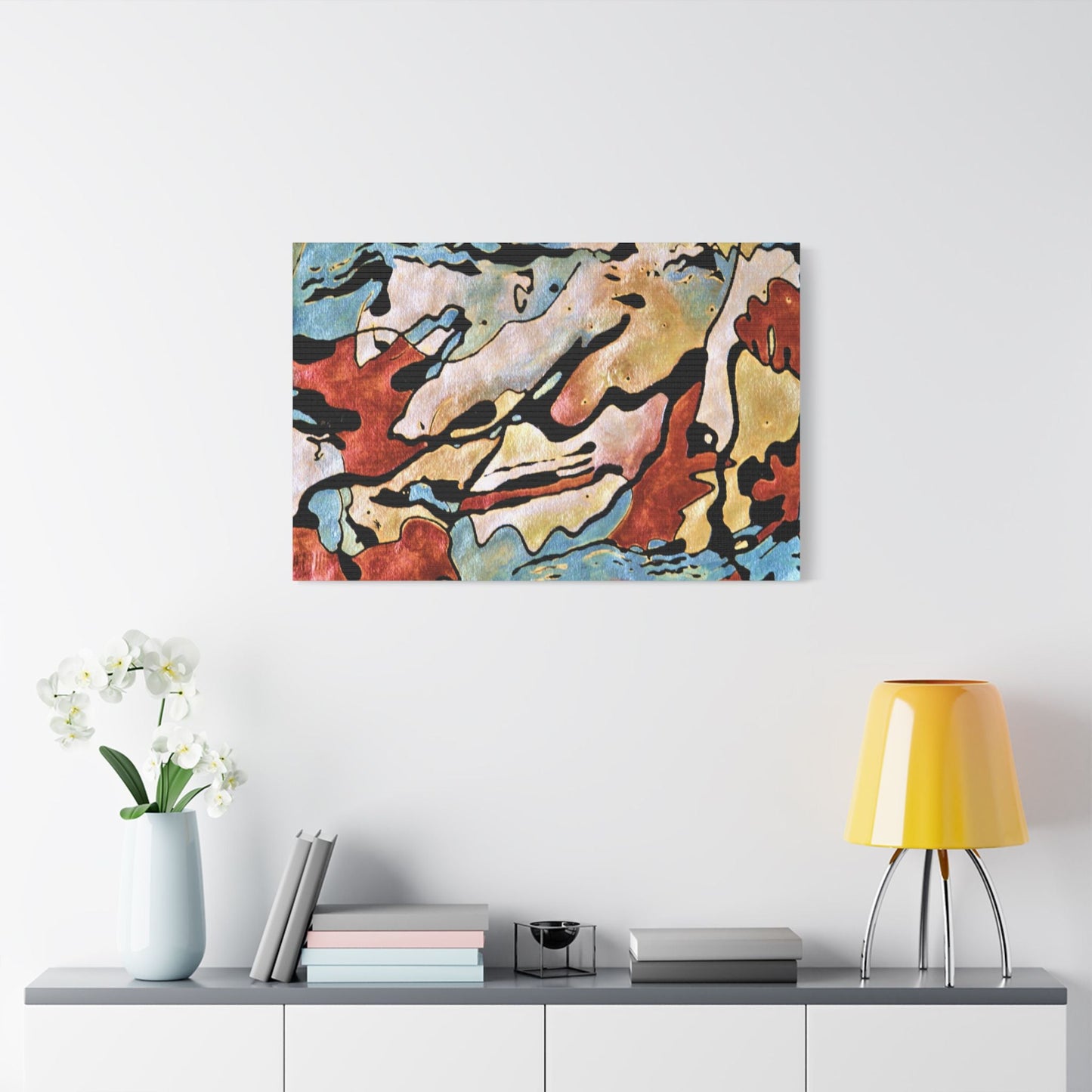 Blue Falls Satin Canvas Stretched