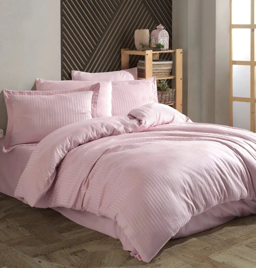 Hobby Striped Powder - Double Jacquard Satin Duvet Cover Set Kia Day Design