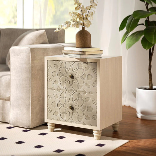 End Table with 2 Pattern Carved Drawers - Kia Day Design