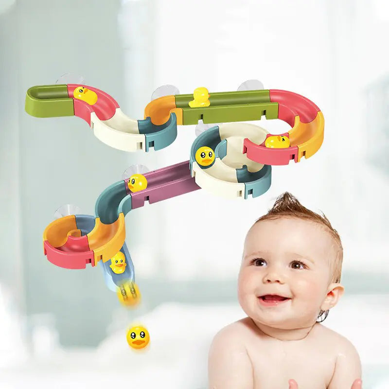 Baby Bath Duck Toys DIY Marble Race Run Assembling Track Kia Day Design