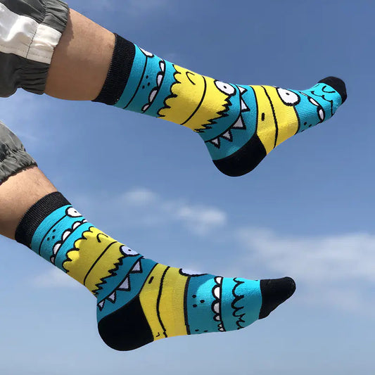 GT Monster Cartoon Street Style Mid-Calf Socks - Blue yellow One Size - socks