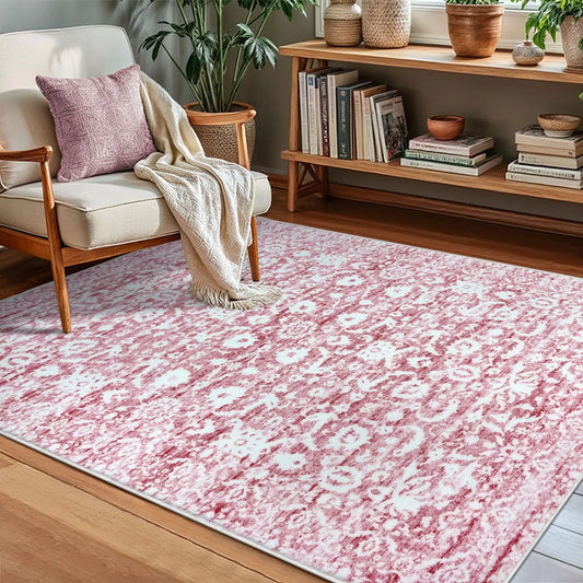 Vintage Floral Light Pink Rug Washable Non-Slip - Kia Day Design