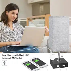 Grey USB Bedside Table Lamp - Kia Day Design