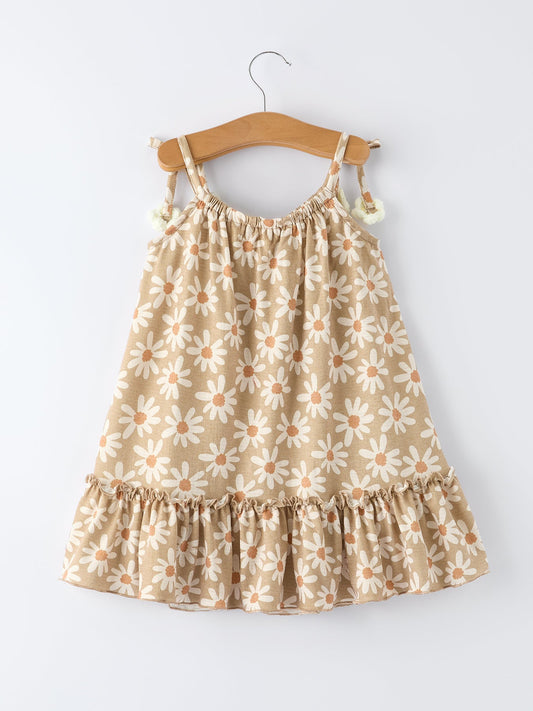 Floral Daisy Girl Spaghetti Strap Dress - - Dress
