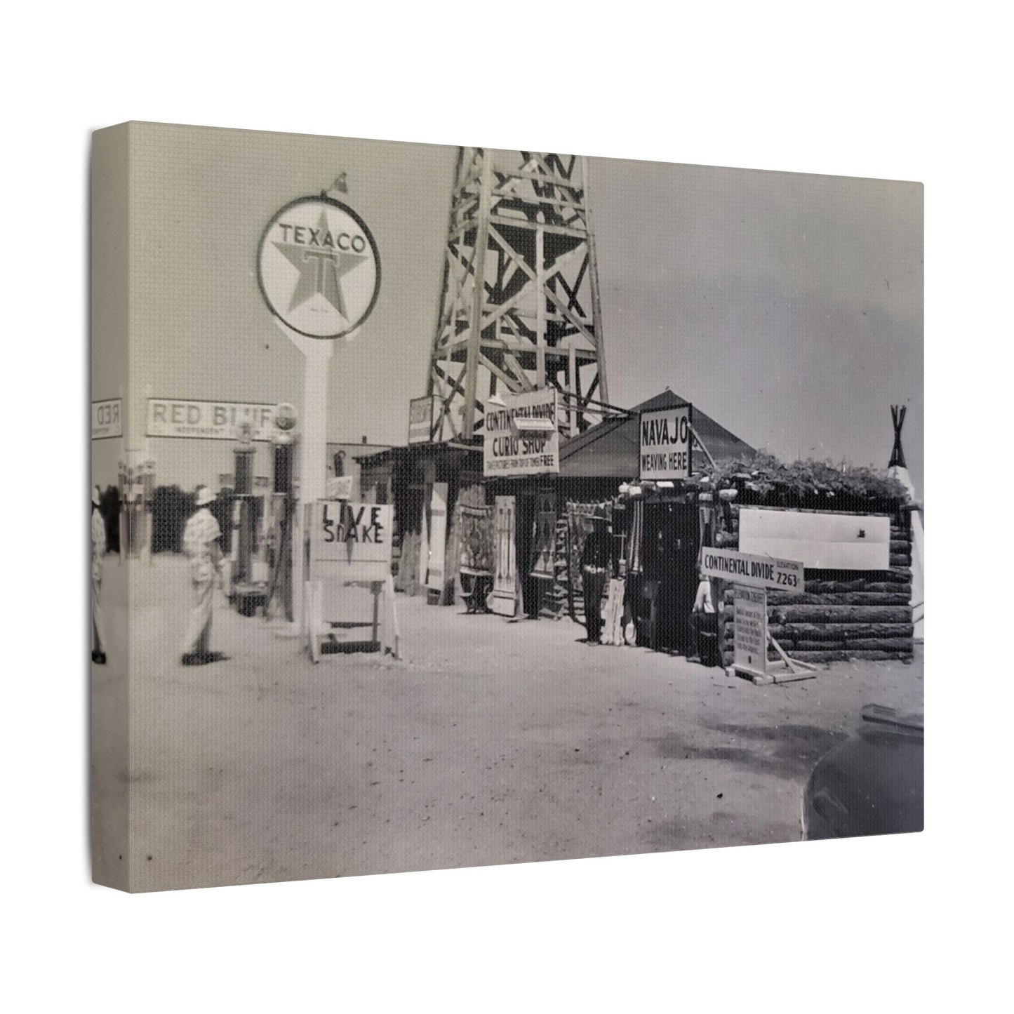 Texaco Station Continental Divide Satin Canvas Stretched