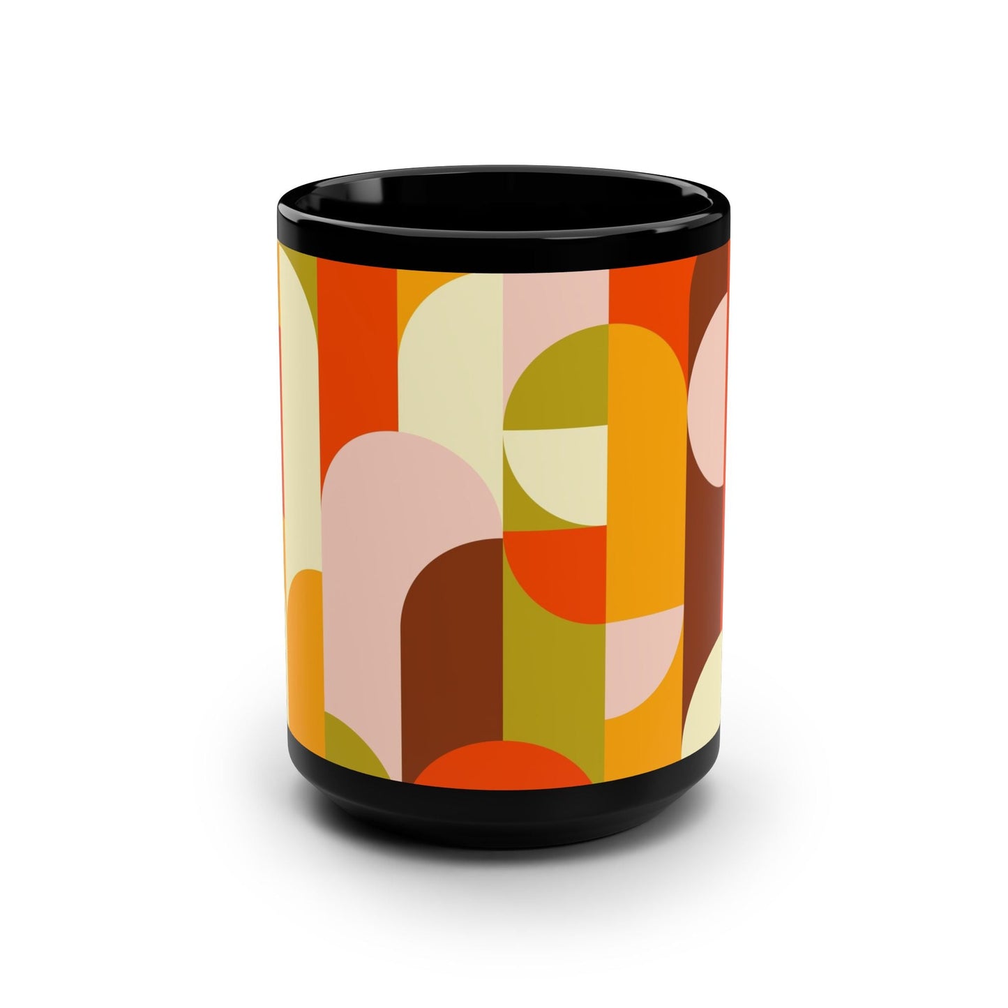 Retro Geometric Design Mug - 15oz Black Coffee Cup - Kia Day Design