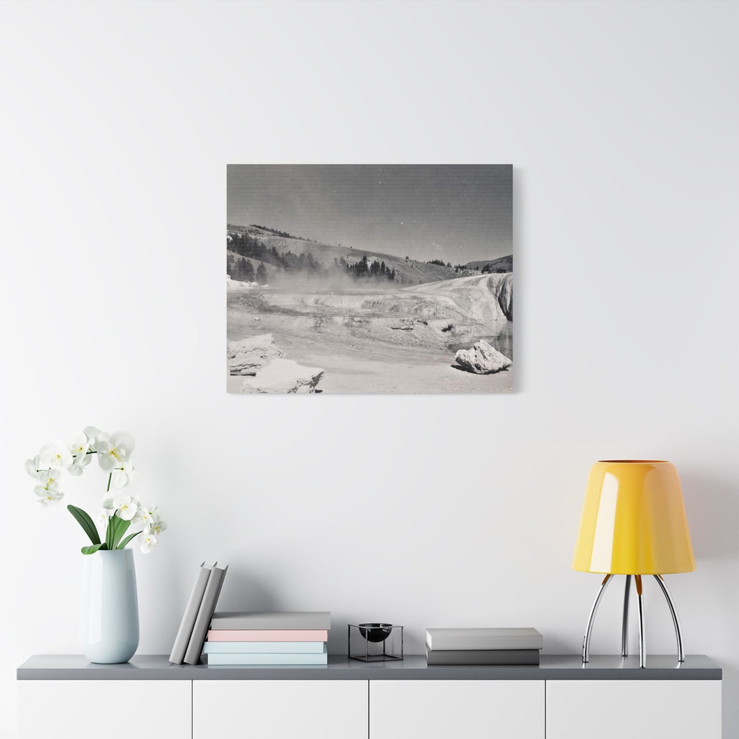 Mammoth Hot Springs Satin Canvas Stretched 30" x 24" (Horizontal) 1.5"