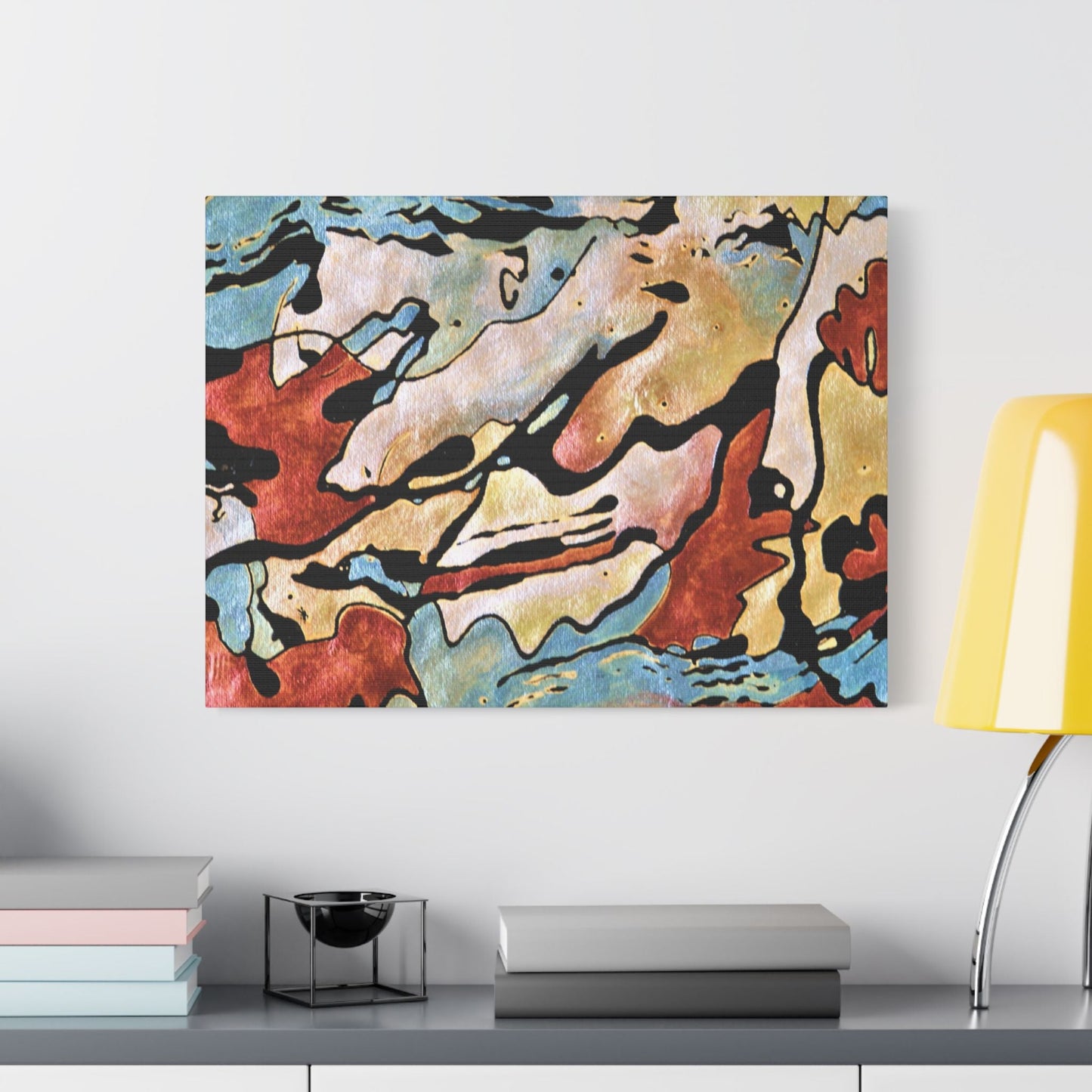 Blue Falls Satin Canvas Stretched