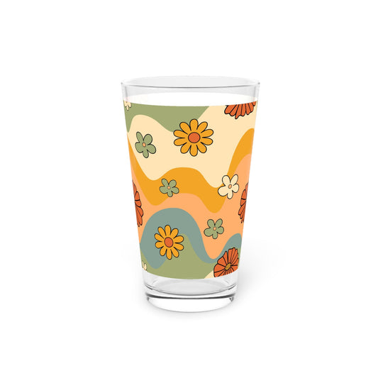 Retro Floral Pint Glass - 16oz - Kia Day Design