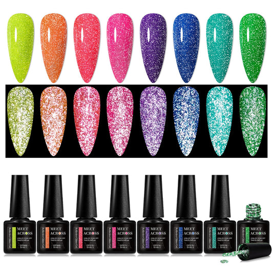 MEET ACROSS Glow in The Dark Gel Nail Polish Set - 8pcs-set1 - nail polish