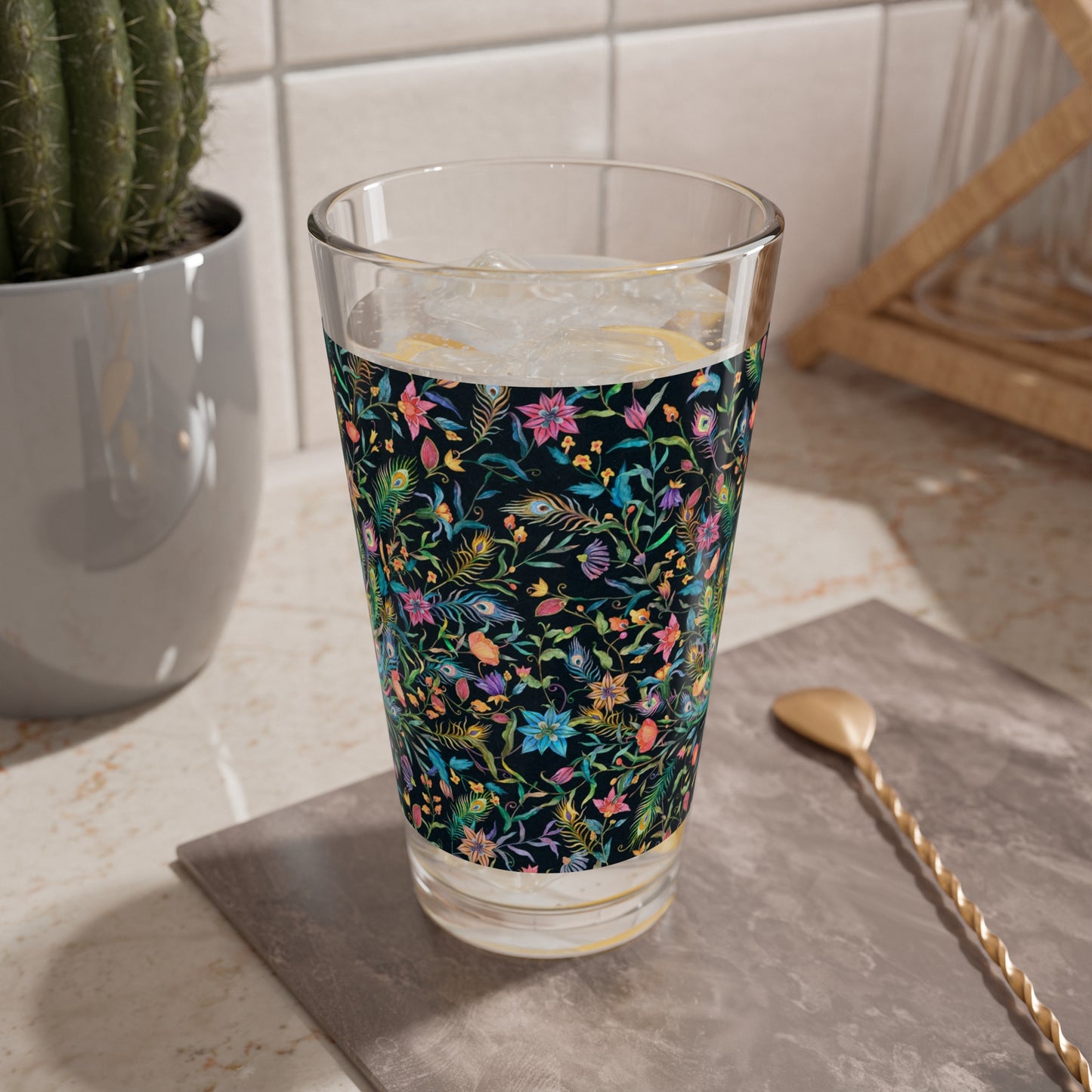 Floral Peacock Mixing Glass - Kia Day Design