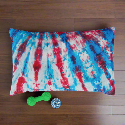 Red White Blue Tie Dye Pet Bed 28" × 18"