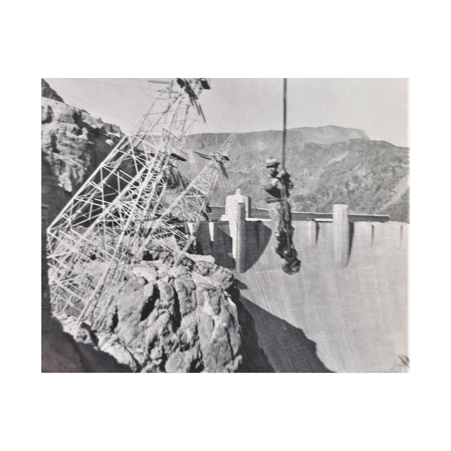 Suspended Boulder Dam Worker Satin Canvas Stretched