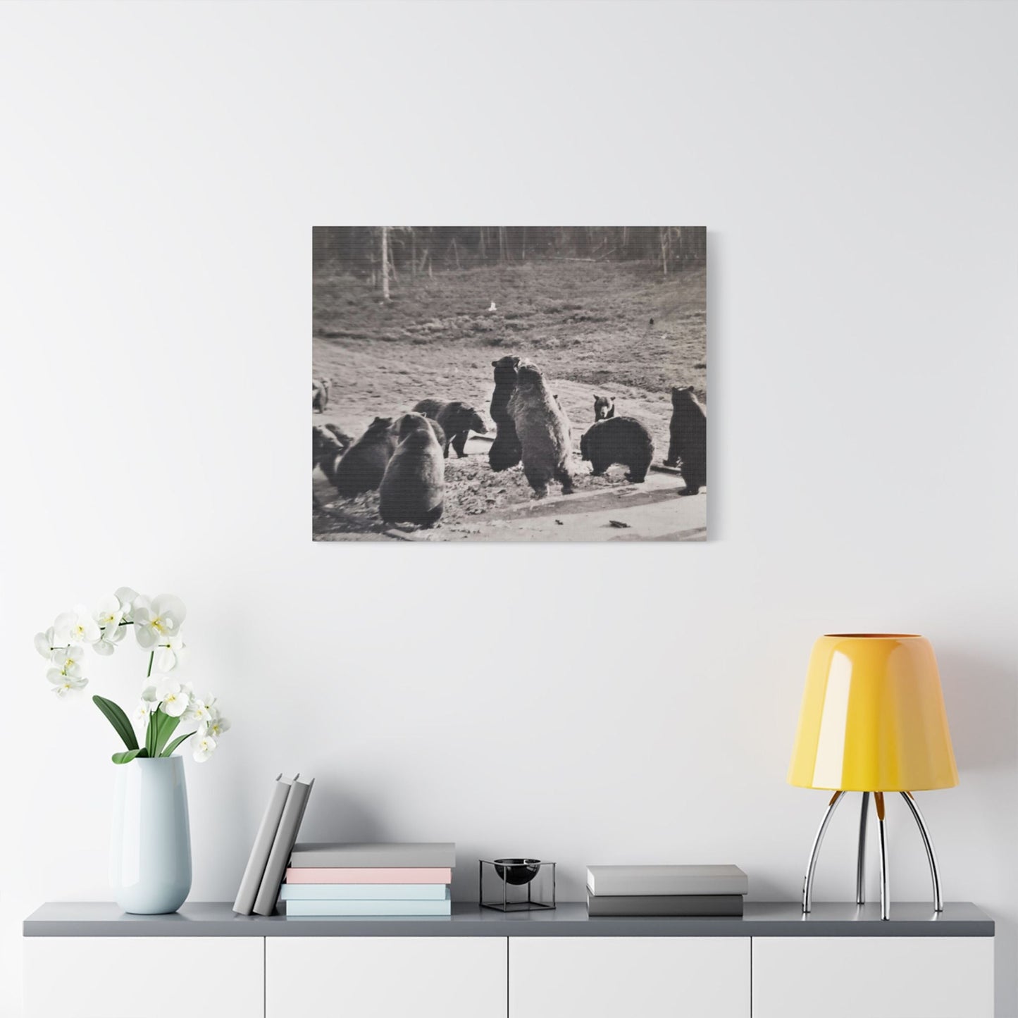 Yellowstone Grizzly Bears Satin Canvas Stretched 30" x 24" (Horizontal) 1.5"