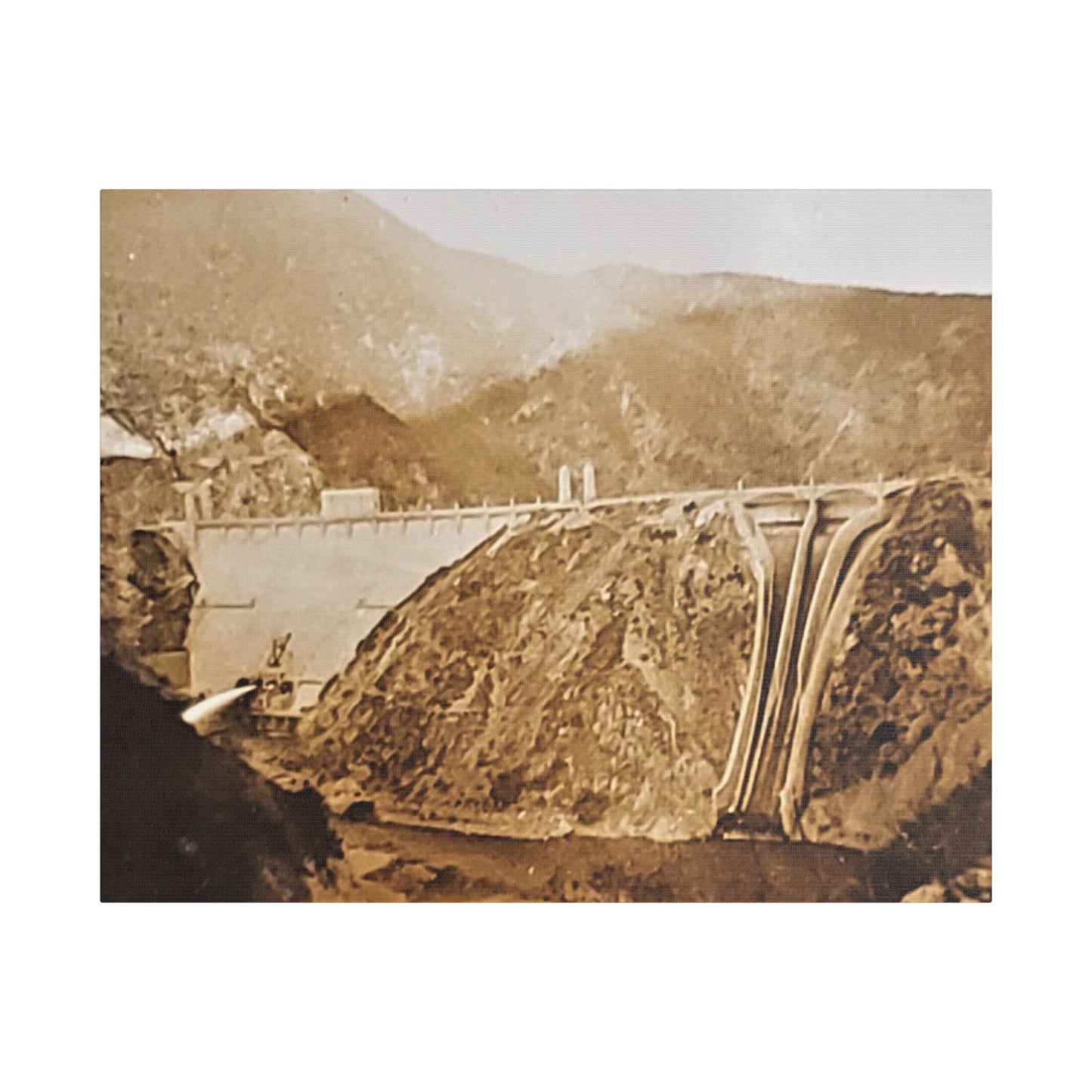 Back View Morris Dam Spillway Satin Canvas Stretched 30" x 24" (Horizontal) 1.5"