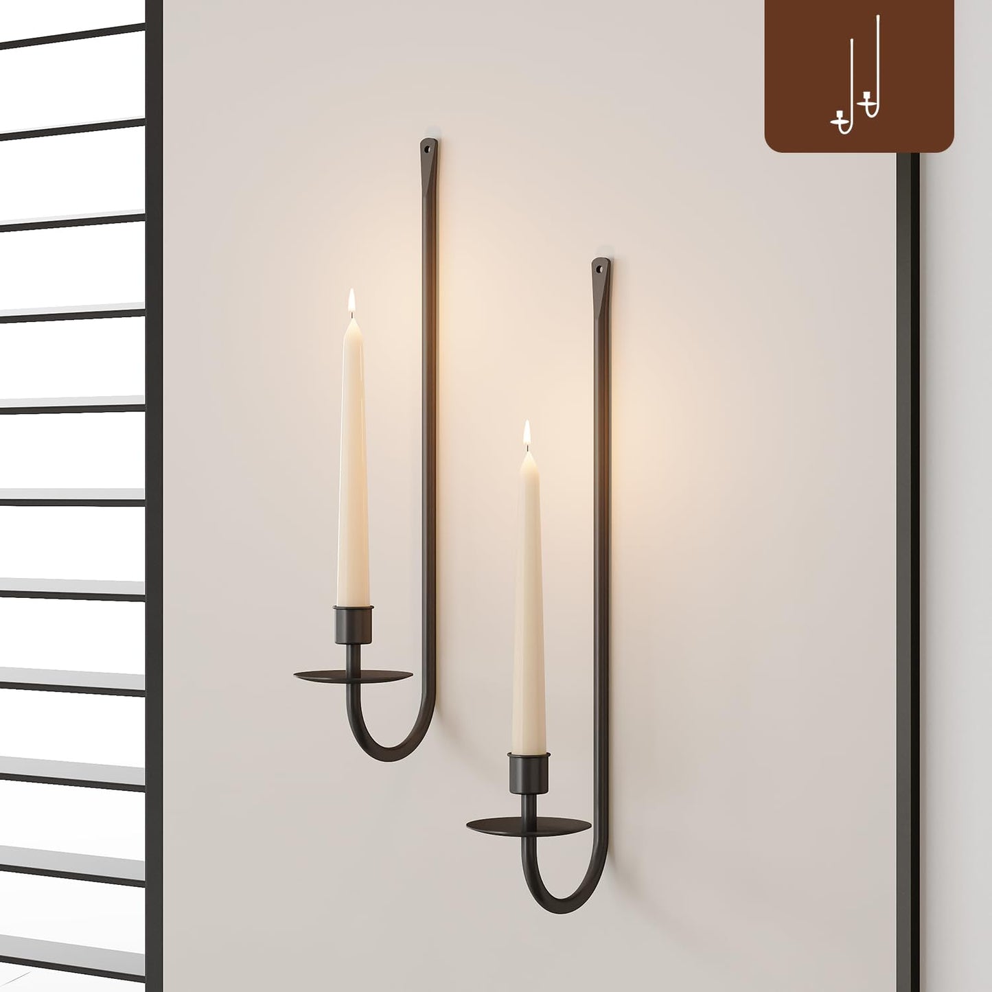 Black Iron Pillar Candle Wall Sconces Set of 2 - - candle holder