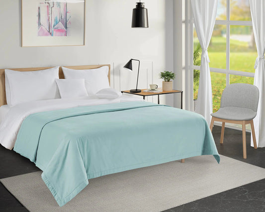 LANE LINEN Twin Size Blanket for Bed – Oversized Throw Couch 100% Cotton 320GSM Lightweight Breathable 3-Layer Cooling Summer Percale Weave -Self Softening 68”x90” Cool Blue Kia Day Design