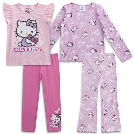 Hello Kitty Sanrio Girls Long Sleeve Shirt T-shirt and Pants 4 Pack Set - - toddler outfit