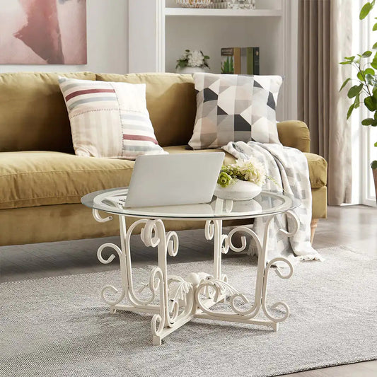 Round Tempered Glass Coffee Table Casual Cocktail Table With Tempered Glass Top Kia Day Design