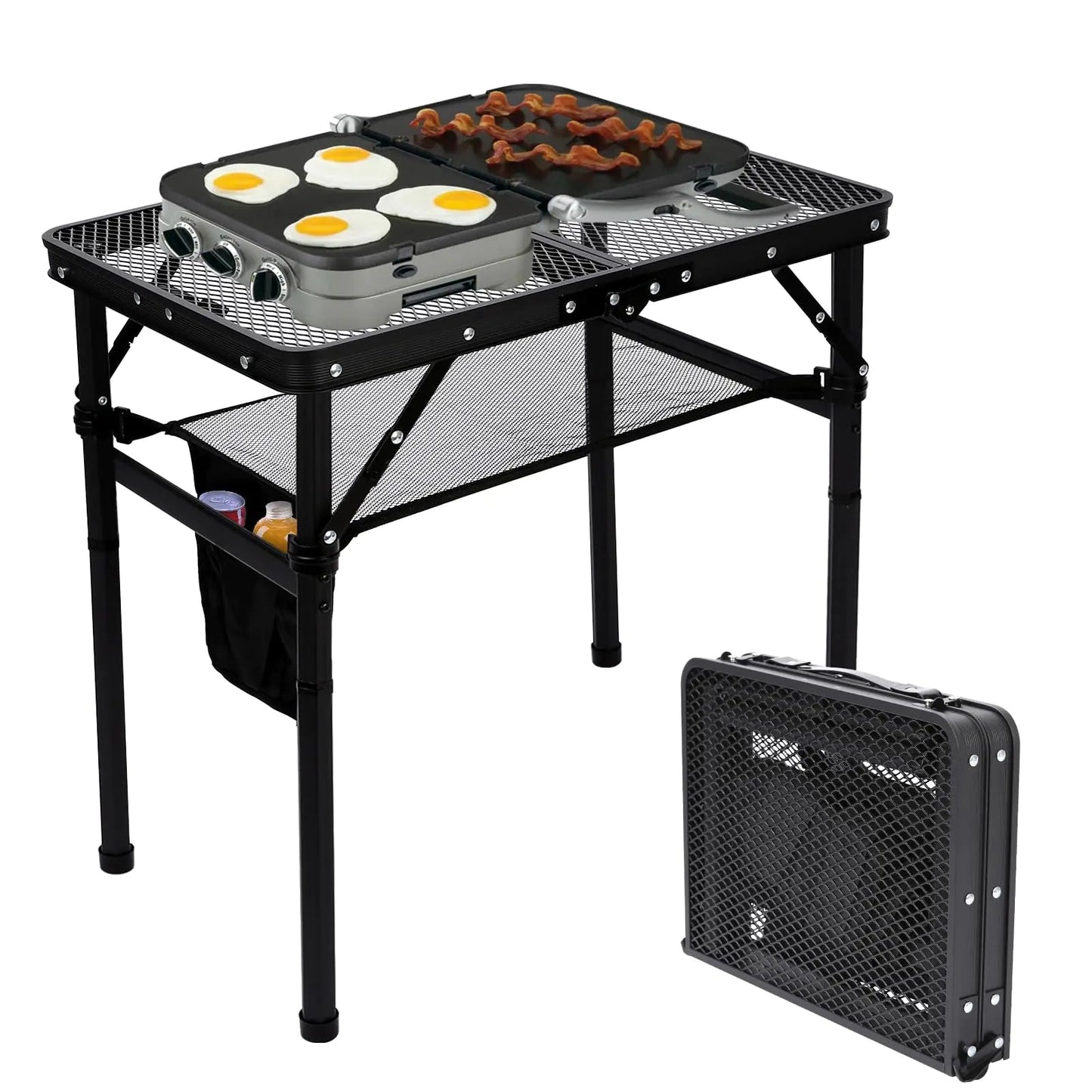 SearCook Camping Table with Mesh Desktop Lightweight Folding Grill Table Portable Outdoor Picnic Table Height Adjustable Portable Grill Table for Outside Inside Use Kia Day Design
