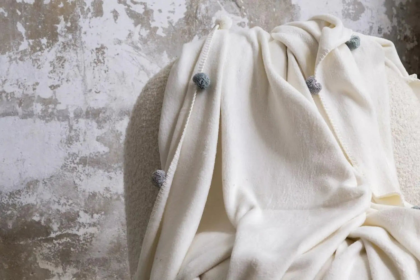 Dolce Bonita Home Double Pom Pom Pique Blanket 200x220, Cream Kia Day Design