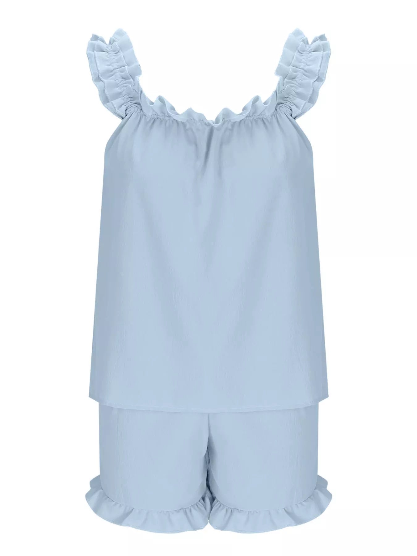Ruffle Trim Sleeveless Top and Shorts Set - - Short Sets