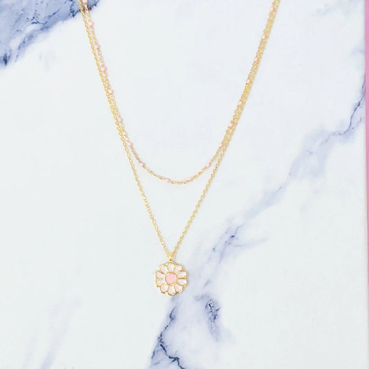 Layered Daisy Necklace - - necklace