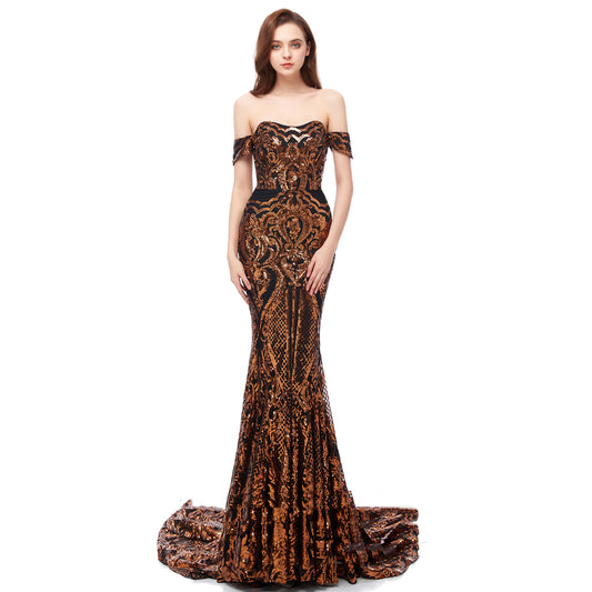 Spring Elegance Sequined Wedding Dress - Coffee US12 - dress