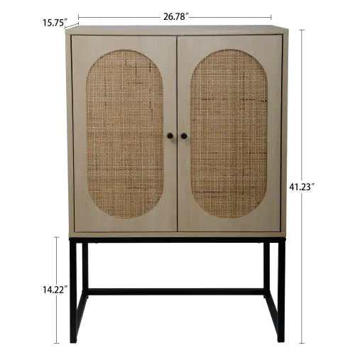2 Door Rattan High Cabinet Built-in Adjustable Shelf - Kia Day Design
