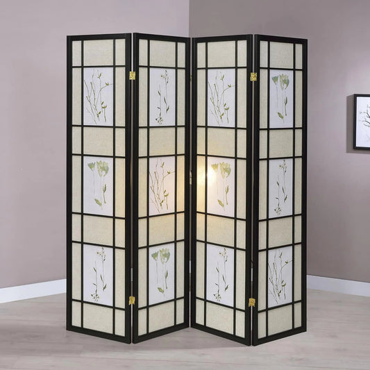 Floral 4 Panel Room Divider - - room divider