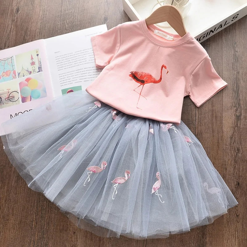 Girls Short Sleeve Polka Dot Skirt Set - Kia Day Design