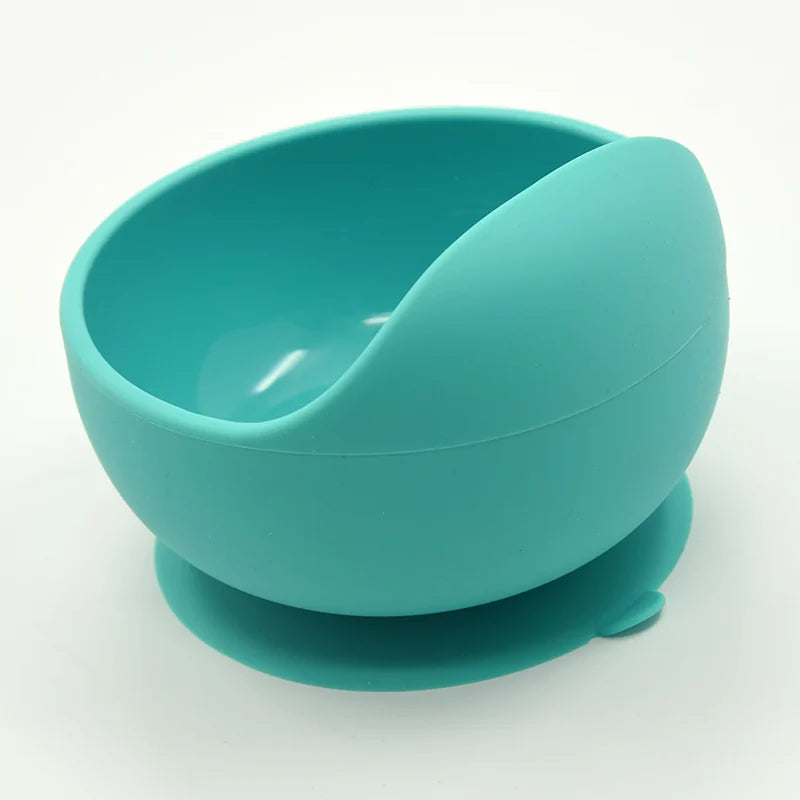 Baby Silicone Feeding Set with Wooden Handle Spoon