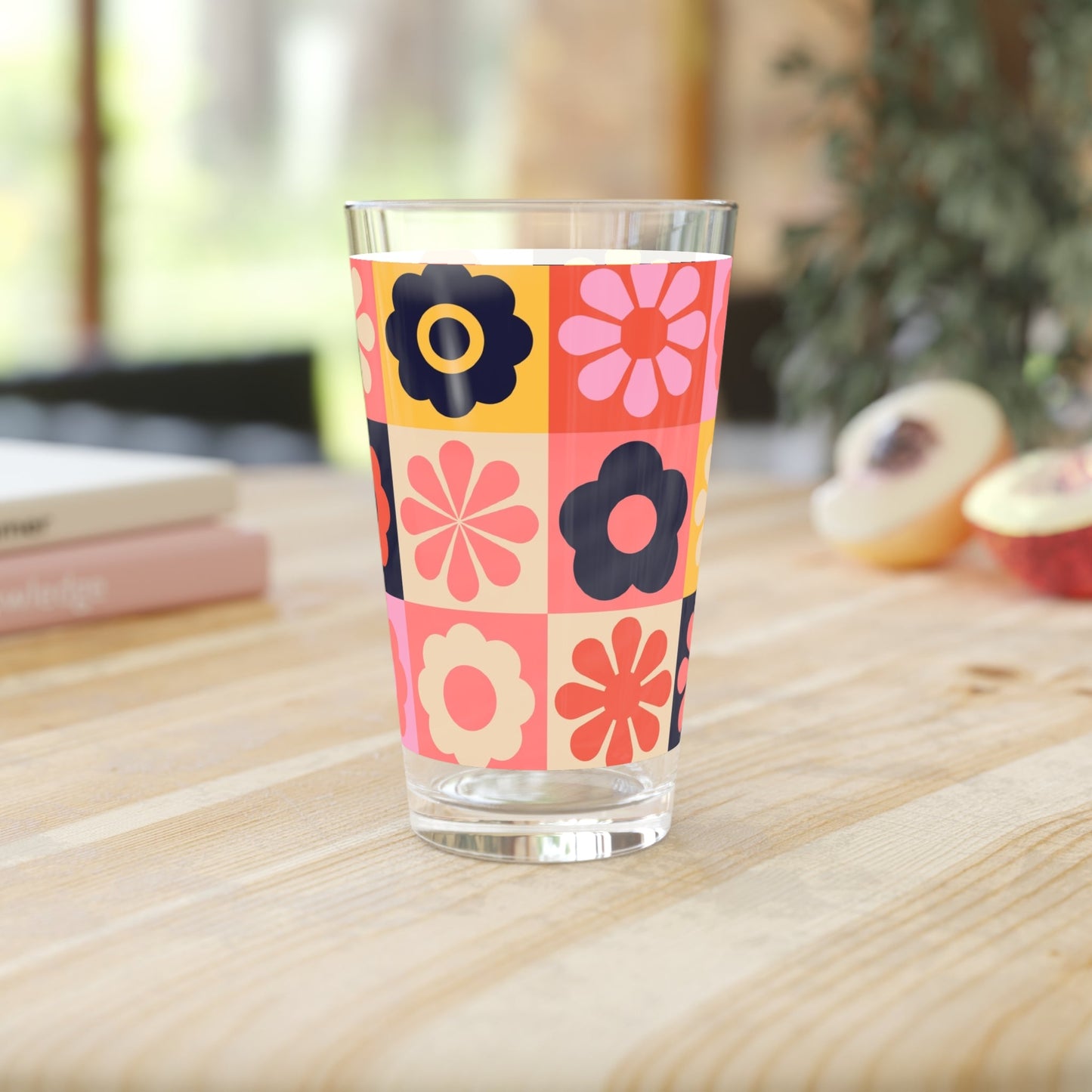 Retro Floral Pint Glass - 16oz - Kia Day Design