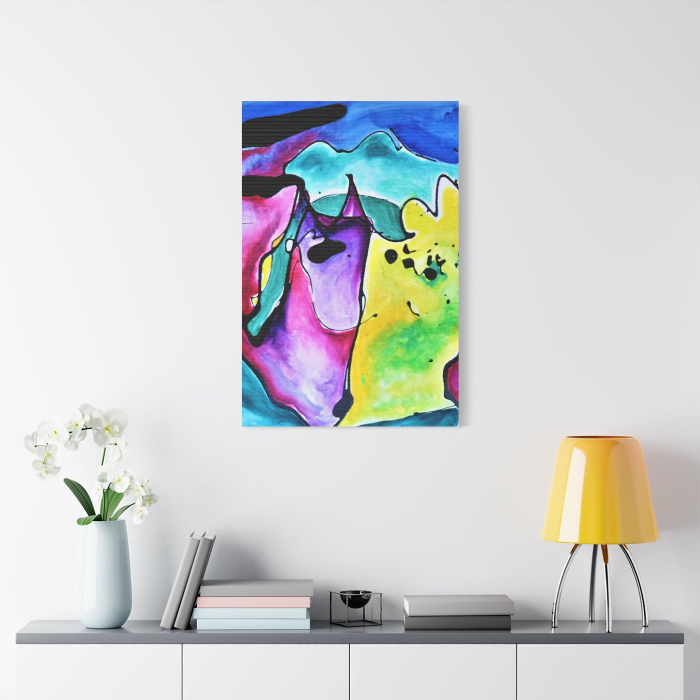 Cat Dog Satin Canvas Stretched