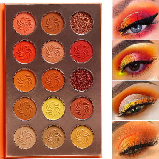 Afflano Red Orange Eyeshadow 15 Color Palette Sunset - Eyeshadow Palette-Coral Orange - eyeshadow