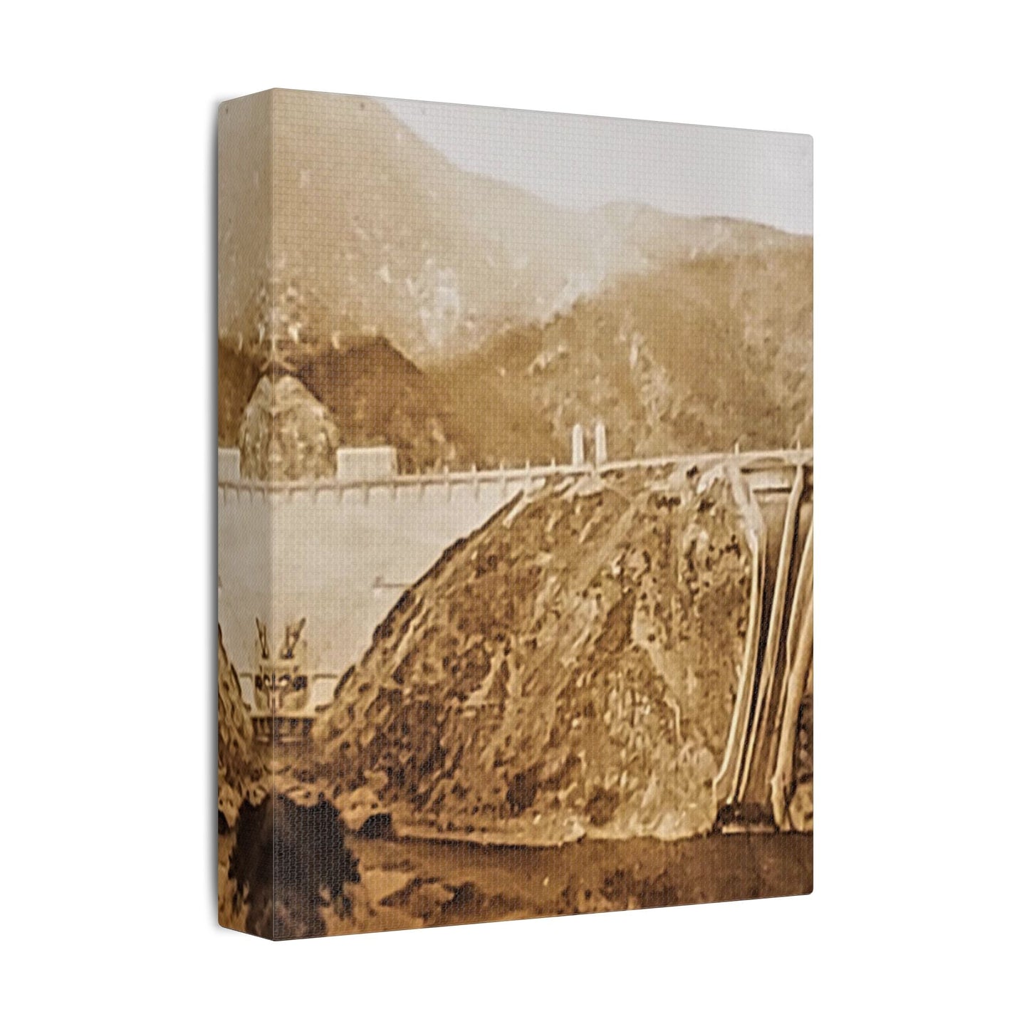 Back View Morris Dam Spillway Satin Canvas Stretched