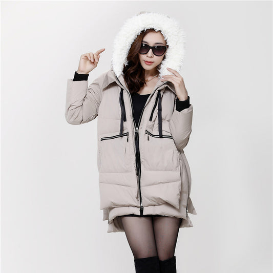 Thick Long Down Cotton Jacket - Khaki L - Coat