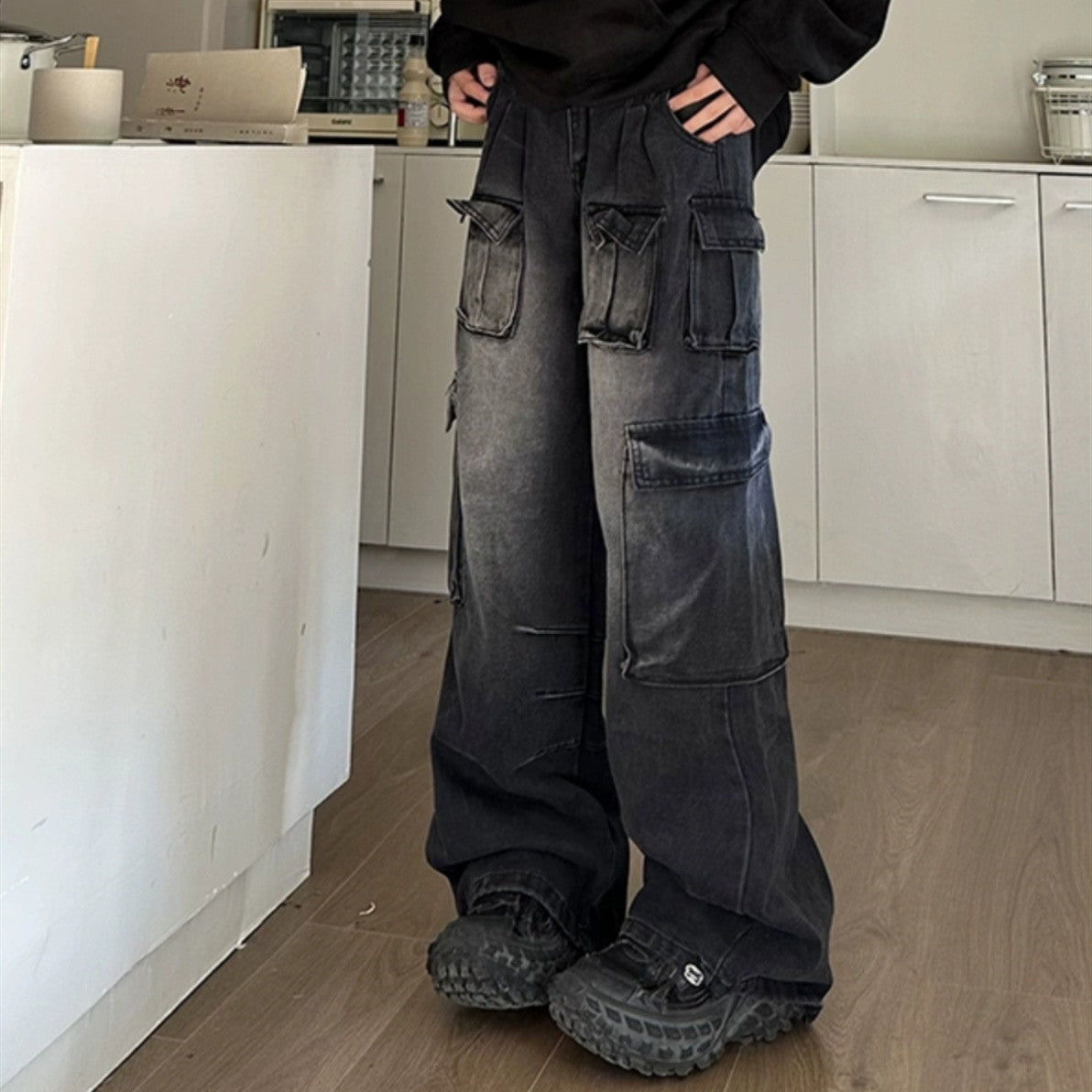 Mens Retro Wide-Leg Jeans - - jeans