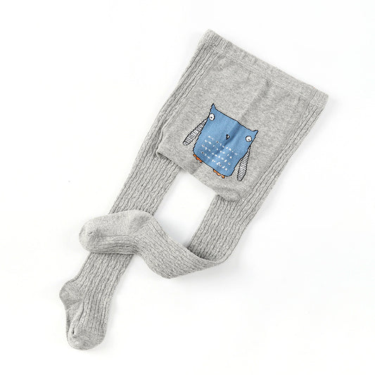 Embroidered Cotton Cartoon Pantyhose for Babies - Grey 12to24 - leggings