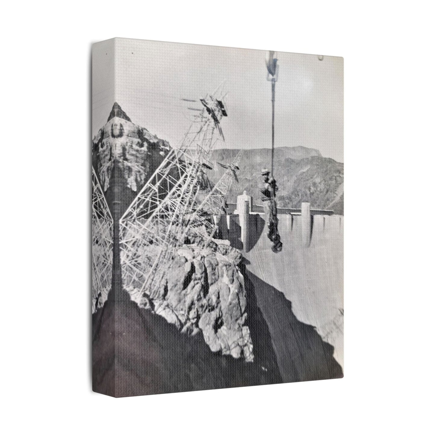 Suspended Boulder Dam Worker Satin Canvas Stretched