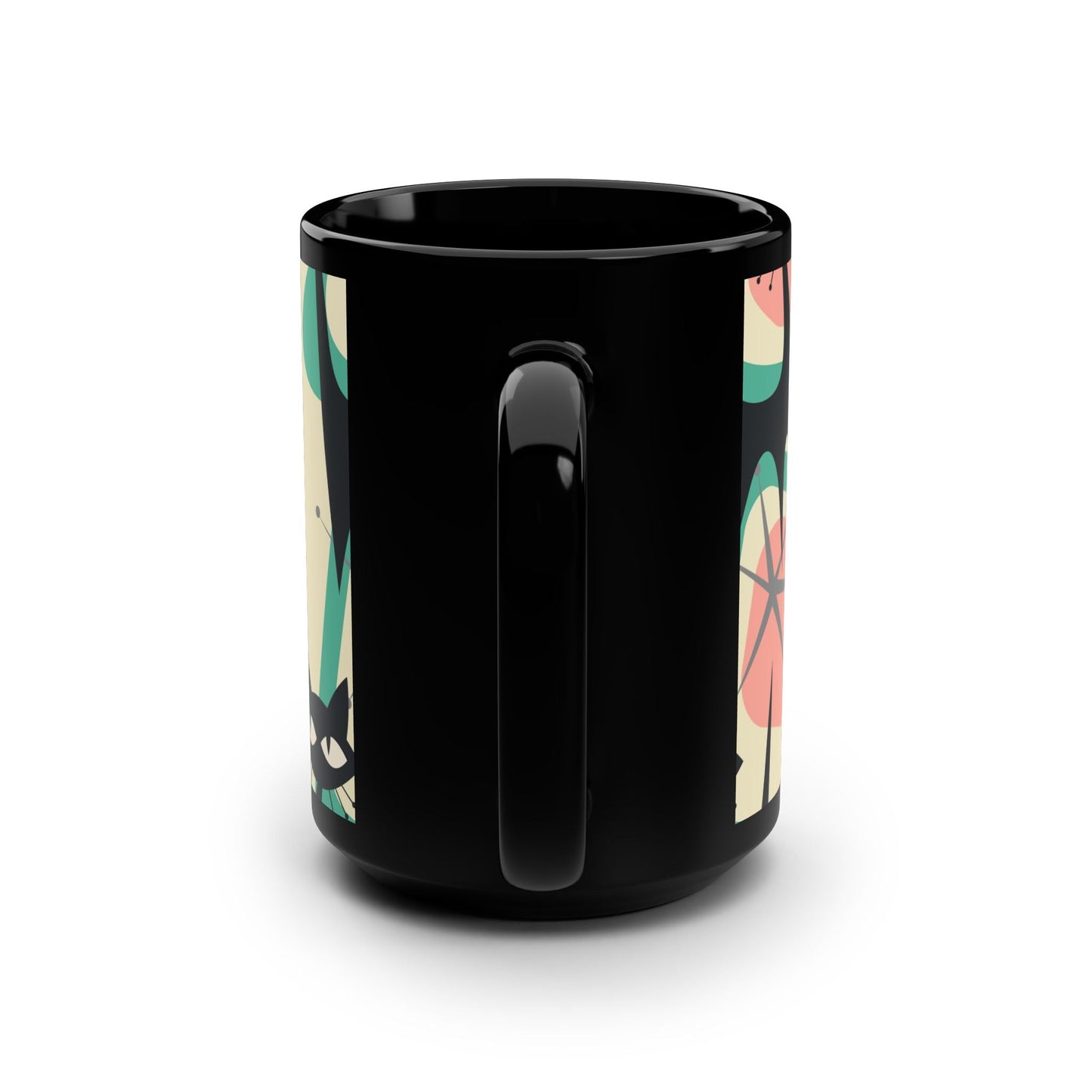 Whimsical Cat Black Mug - 15oz - Kia Day Design