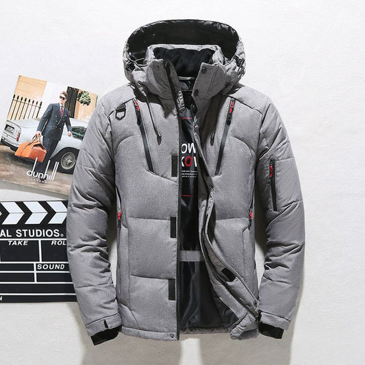 Mens Short Down Jacket with Hood - Grey M - Coat