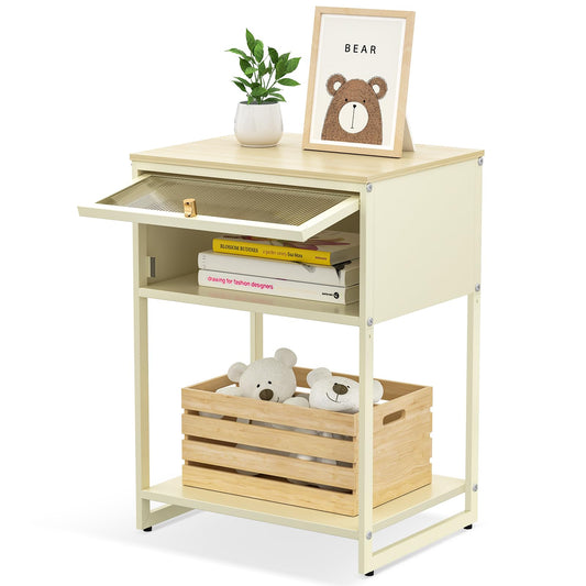 Sunny Yellow Bedside Table with Storage - - table