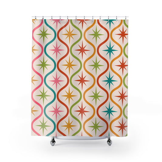 Colorful Retro Star Shower Curtain - - Home Decor