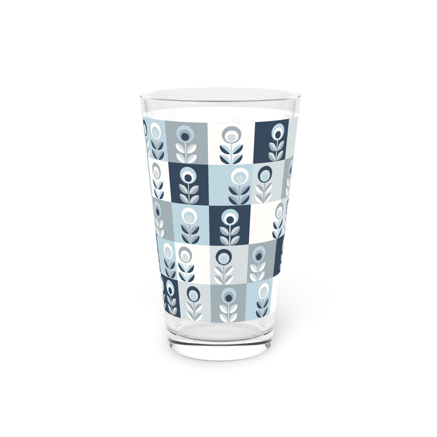 Blue Floral Pattern Pint Glass - 16oz - Kia Day Design