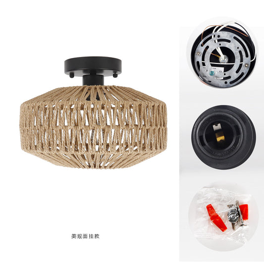 Amazon Rattan Ceiling Light Vintage Style - American Standard surface hanging plate E26 lamp holder 110V Bulb not included - light